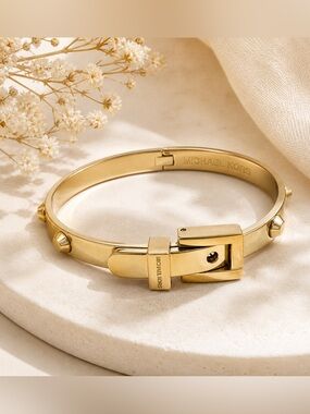 Michael Kors Gold Studded Buckle Bracelet – Hinged Bangle